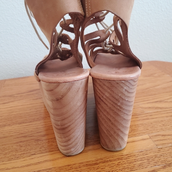 Musse & Cloud Camel Color Leather Bohemian Lace Up Platform Sandals Women's 10 - Picture 5 of 15